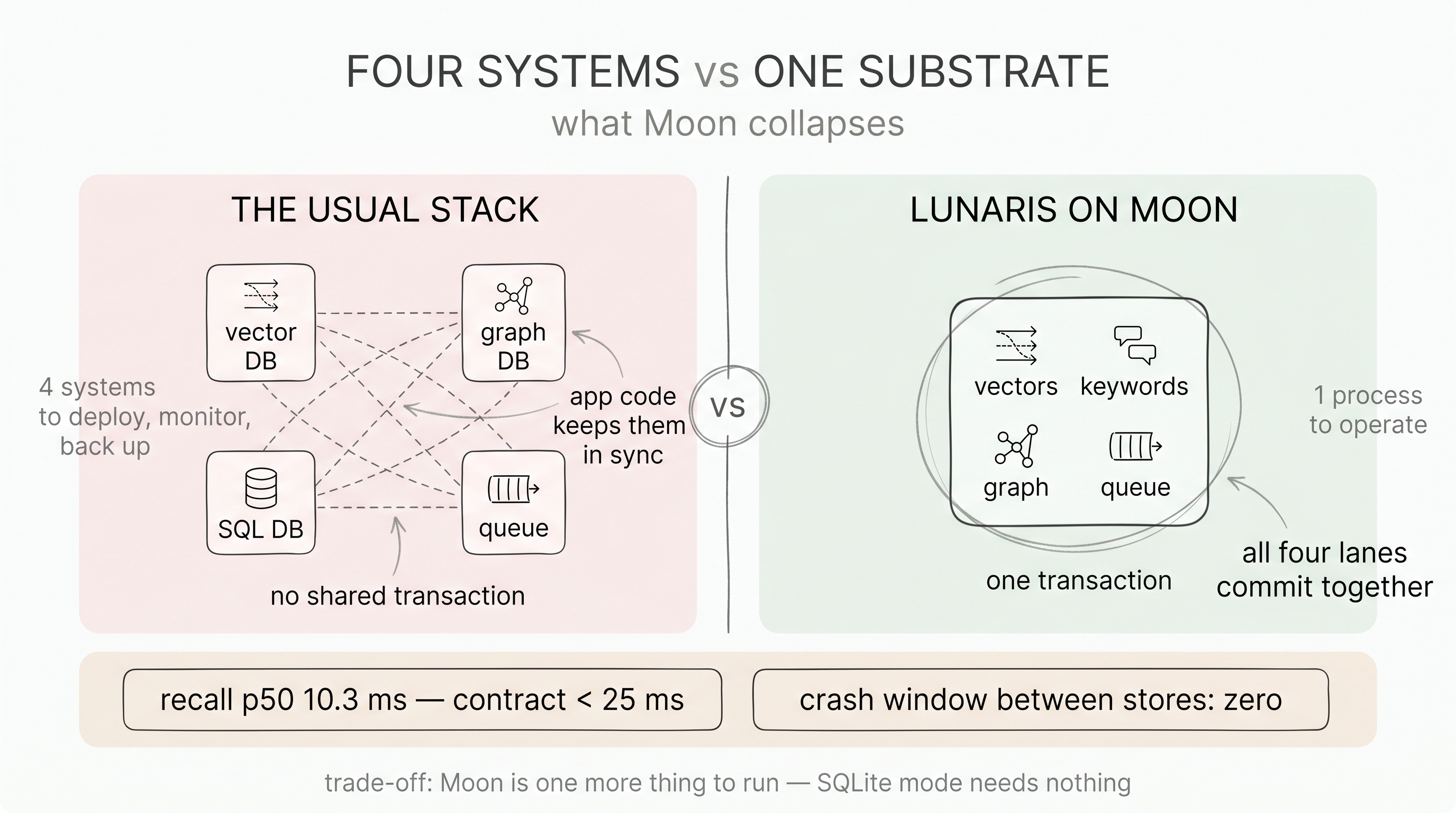 Moon vs the 3-database stack